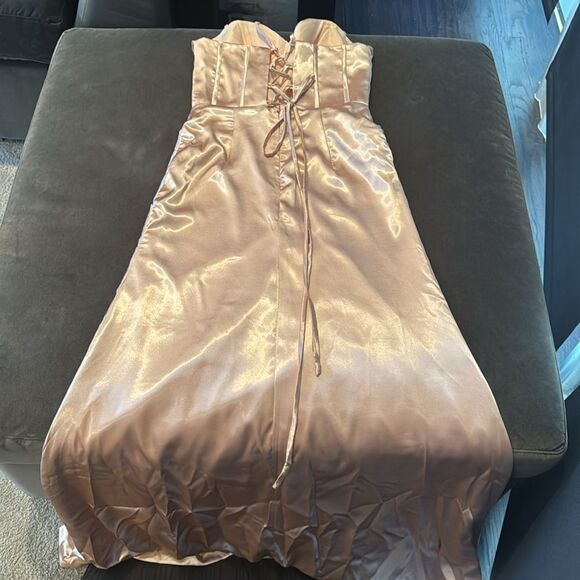 Women Full Length Prom Party Dress CrissCross Straps Leg Slit Size 8 *READ FLAWS - Picture 12 of 16